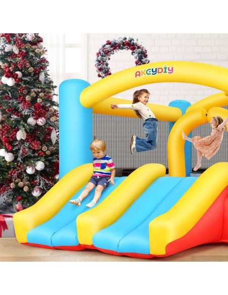 Casa Inflable AKEYDIY con Doble Tobogán y Aro de Baloncesto