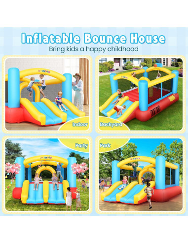 Casa Inflable AKEYDIY con Doble Tobogán y Aro de Baloncesto