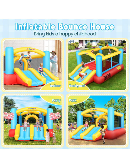 Casa Inflable AKEYDIY con Doble Tobogán y Aro de Baloncesto