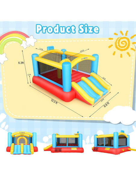 Casa Inflable AKEYDIY con Doble Tobogán y Aro de Baloncesto