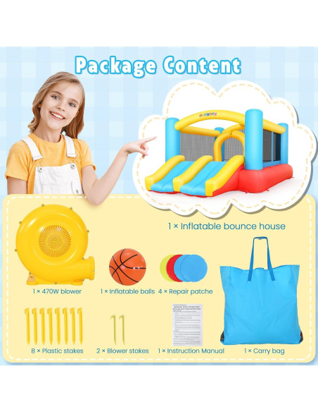 Casa Inflable AKEYDIY con Doble Tobogán y Aro de Baloncesto