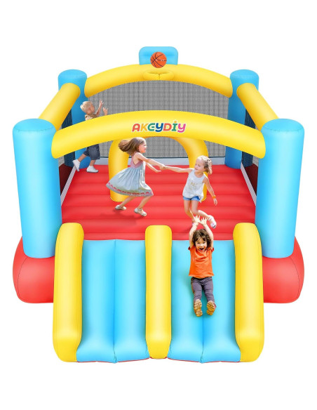 Casa Inflable AKEYDIY con Doble Tobogán y Aro de Baloncesto