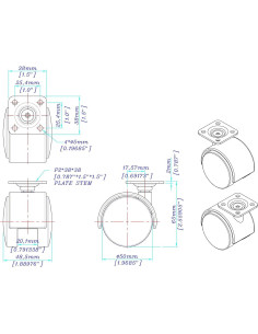 Caster Doble Rueda Outwater Nylon 6 2" Paquete de 4 2
