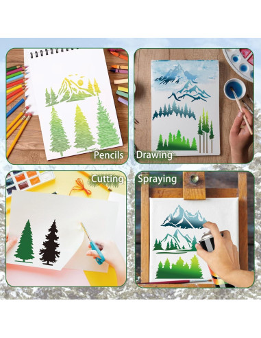 Plantillas de Pintura de Montañas y Árboles YHSLMH - 50 Piezas