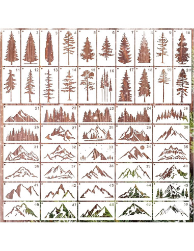Plantillas de Pintura de Montañas y Árboles YHSLMH - 50 Piezas