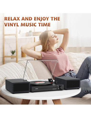 Reproductor de Vinilo Portátil Udreamer Negro Bluetooth 3 Velocidades