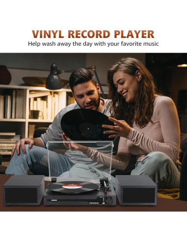 Reproductor de Vinilo Portátil Udreamer Negro Bluetooth 3 Velocidades
