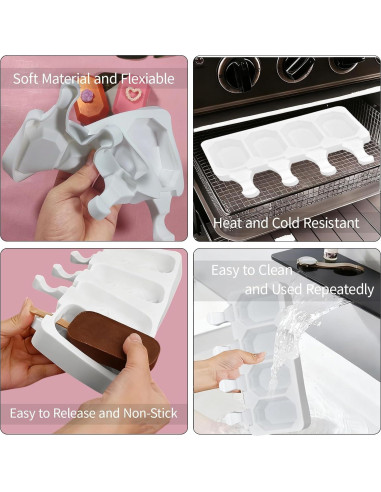 Moldes de Paletas de Silicona Yuecoom - 4 Paletas Octagonales