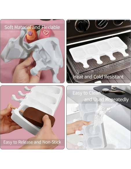 Moldes de Paletas de Silicona Yuecoom - 4 Paletas Octagonales