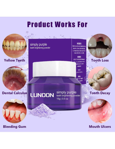 LUNOON Polvo Blanqueador de Dientes - Fórmula Natural y Efectiva