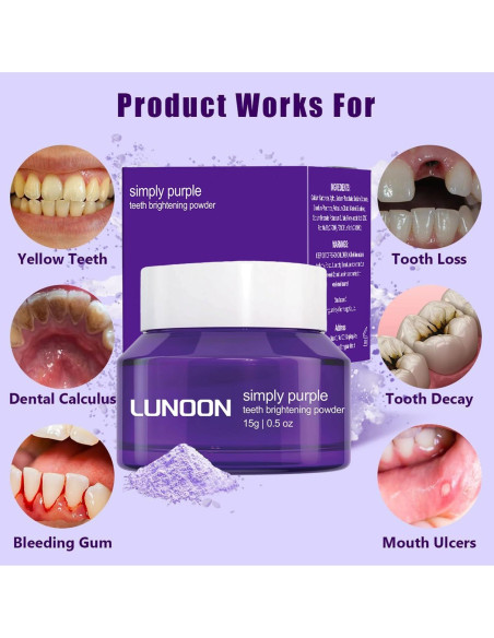 LUNOON Polvo Blanqueador de Dientes - Fórmula Natural y Efectiva