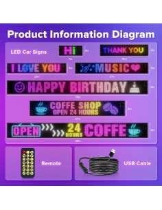 Cartel LED Programable Carsignix 15x4" Negro Impermeable 2