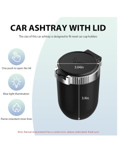 Cenicero de coche FSTURIOS con tapa y luz LED azul 2