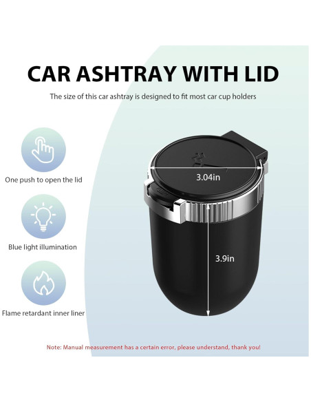 Cenicero de coche FSTURIOS con tapa y luz LED azul
