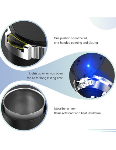 Cenicero de coche FSTURIOS con tapa y luz LED azul