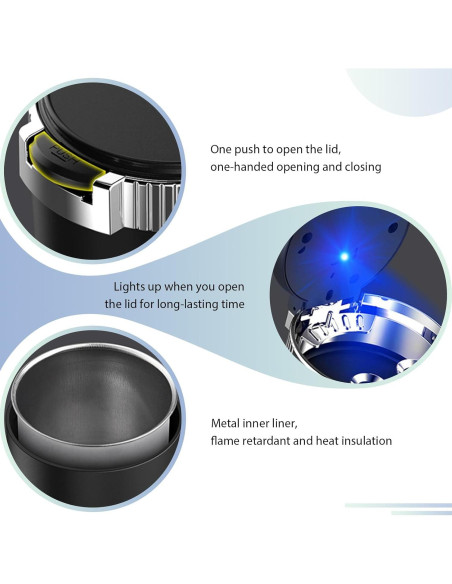 Cenicero de coche FSTURIOS con tapa y luz LED azul