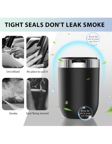 Cenicero de coche FSTURIOS con tapa y luz LED azul