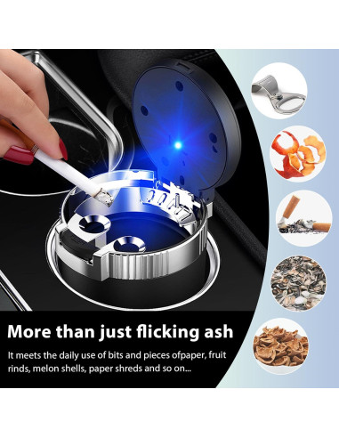 Cenicero de coche FSTURIOS con tapa y luz LED azul