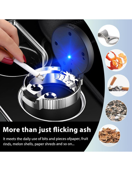 Cenicero de coche FSTURIOS con tapa y luz LED azul