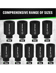 Juego de 9 Piezas Enchufe de Impacto 1/2" SWANLAKE Métrico 2