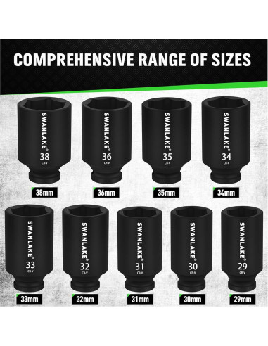 Juego de 9 Piezas Enchufe de Impacto 1/2" SWANLAKE Métrico