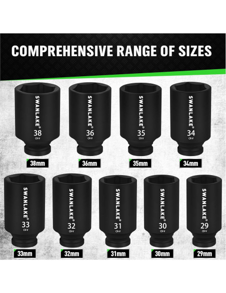 Juego de 9 Piezas Enchufe de Impacto 1/2" SWANLAKE Métrico