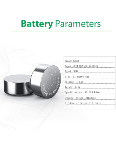Paquete de 10 Baterías LR44 1.5V LiCB para Relojes y Juguetes