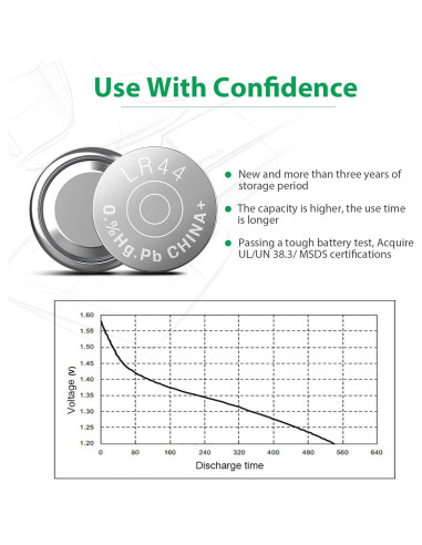 Paquete de 10 Baterías LR44 1.5V LiCB para Relojes y Juguetes
