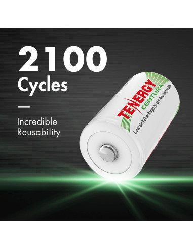 Batería recargable D Tenergy Centura 1.2V 8000mAh - Paquete de 2