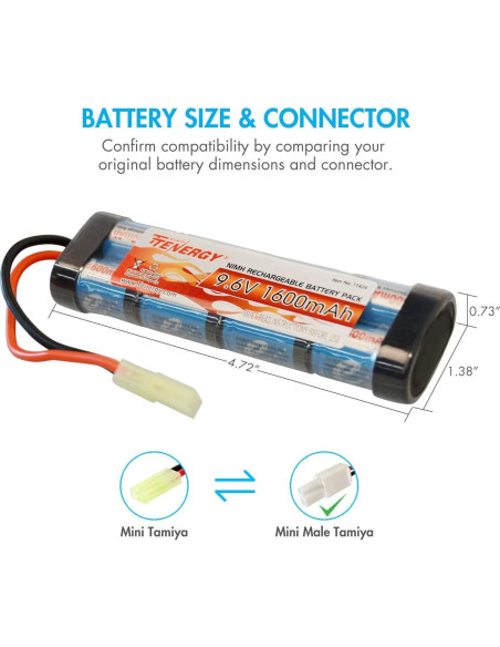 Batería recargable NiMH Tenergy 9.6V 1600mAh para Airsoft