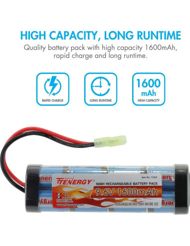 Batería recargable NiMH Tenergy 9.6V 1600mAh para Airsoft