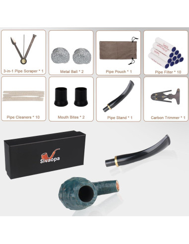 Pipa de Tabaco Sivaopa de Madera de Pera Azul con Accesorios
