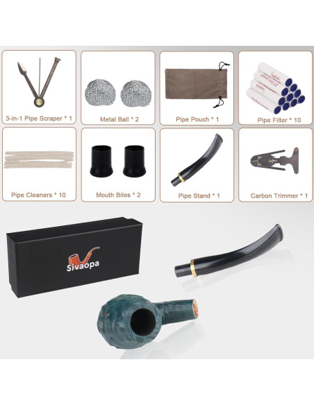 Pipa de Tabaco Sivaopa de Madera de Pera Azul con Accesorios