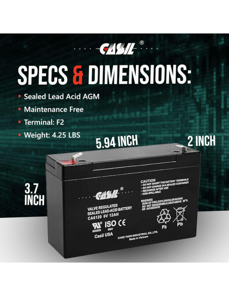 Batería AGM 6V 12Ah Casil CA6120 - Paquete de 2 unidades