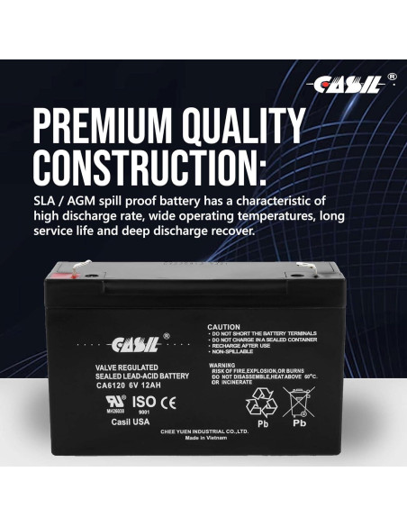 Batería AGM 6V 12Ah Casil CA6120 - Paquete de 2 unidades
