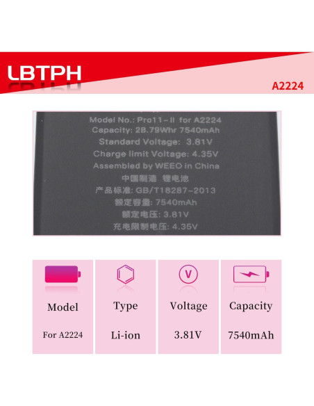 Batería Li-ion A2224 Compatible iPad Pro 11 Gen 2 2020 7540mAh