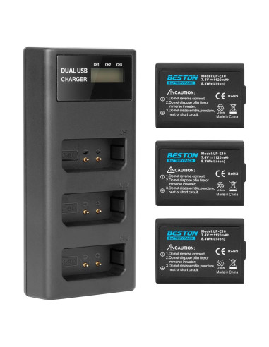Batería y Cargador Beston LP-E10 para Cámara Canon DSLR - 3 Piezas