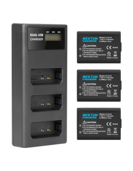Batería y Cargador Beston LP-E10 para Cámara Canon DSLR - 3 Piezas