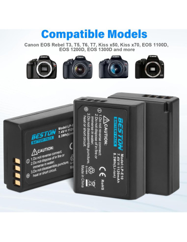 Batería y Cargador Beston LP-E10 para Cámara Canon DSLR - 3 Piezas