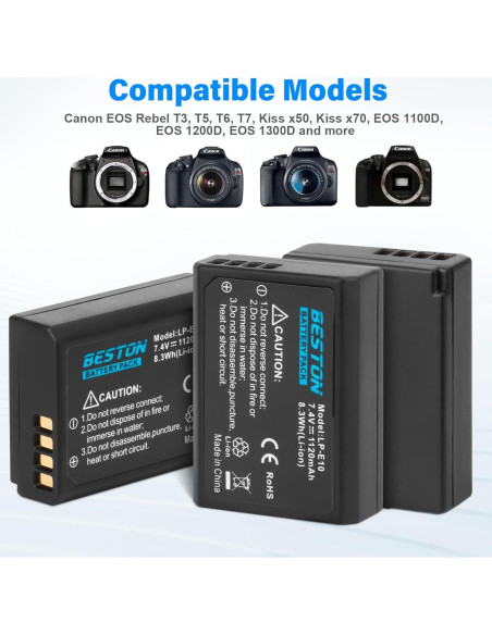Batería y Cargador Beston LP-E10 para Cámara Canon DSLR - 3 Piezas