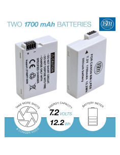 BM Premium 2 Baterías LP-E8 para Canon EOS Rebel T2i, T3i, T4i, T5i 2