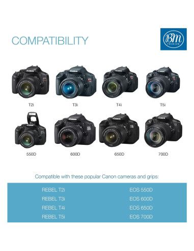 BM Premium 2 Baterías LP-E8 para Canon EOS Rebel T2i, T3i, T4i, T5i