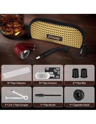 Pipa de fumar Tesonway con accesorios y estuche rojo