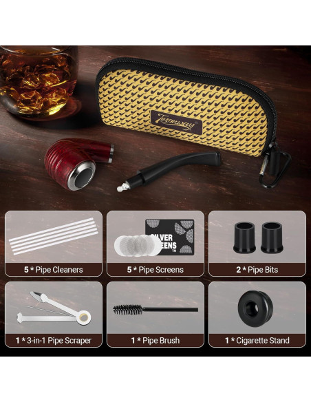 Pipa de fumar Tesonway con accesorios y estuche rojo