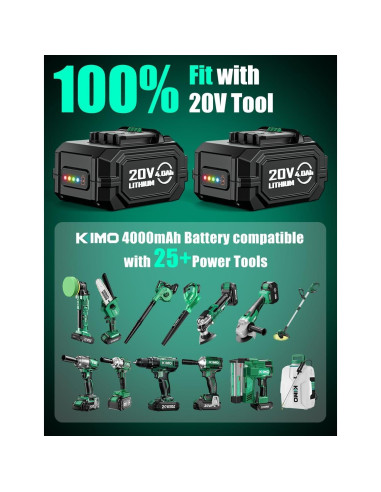 KIMO Paquete de 2 Baterías 20V 4000mAh para Herramientas Eléctricas