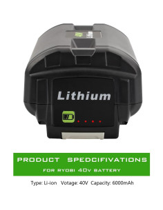 Batería de Reemplazo 40V 6.0Ah Ryobi Litio-ion Alta Capacidad 2