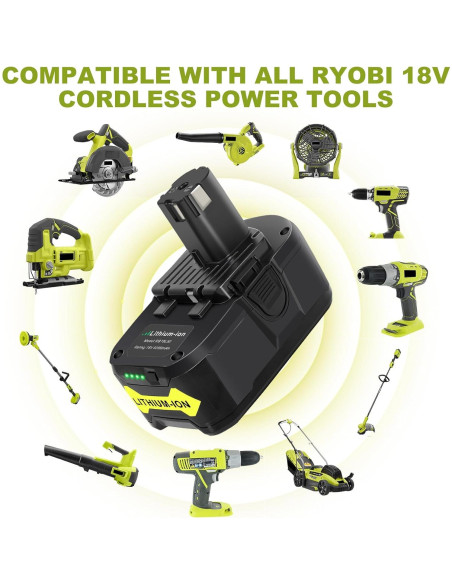 Batería de Litio 18V 6Ah Ryobi P102 P108 P189 P190