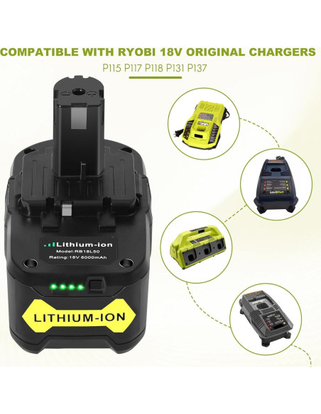 Batería de Litio 18V 6Ah Ryobi P102 P108 P189 P190
