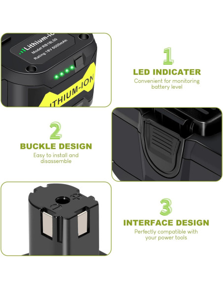 Batería de Litio 18V 6Ah Ryobi P102 P108 P189 P190