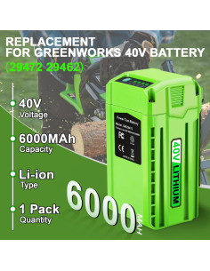 Batería de Litio JYJZPB 40V 6.0Ah para Greenworks G-MAX 2
